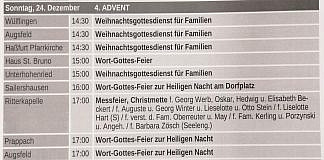 Gottesdienste an den Weihnachts-Feiertagen