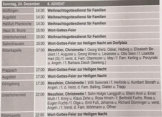 Gottesdienste an den Weihnachts-Feiertagen