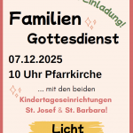 Herzliche Einladung zum Familiengottesdienst am 7.12. um 10:00 Uhr in der Pfarrkirche Haßfurt