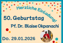 Herzliche Einladung zum Geburtstag von Pfr. Dr. Blaise Okpanachi!