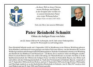 Trauergottesdienst für Pater Reinhold Schmitt in Hassfurt am 19.02.26 um 18:30 Uhr in der Pfarrkirche
